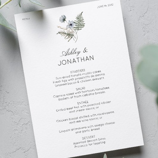 Menu Élégant Rustique moderne Mariage Fleur sauvage