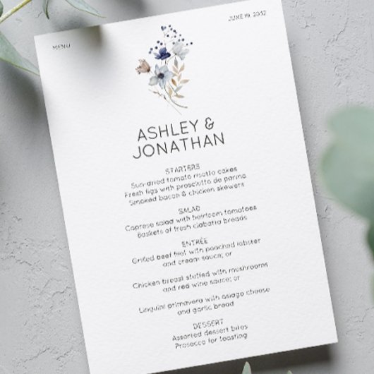 Menu Élégant Rustique moderne Mariage Fleur sauvage