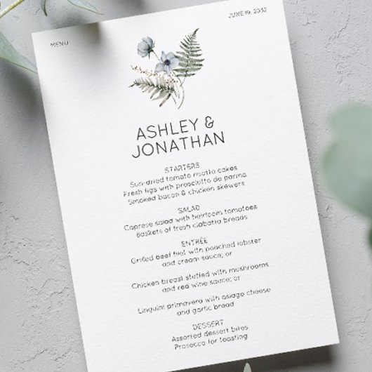 Menu Élégant Rustique moderne Mariage Fleur sauvage