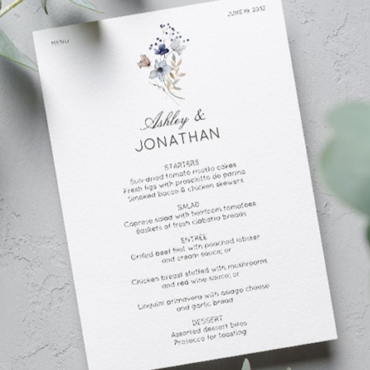 Menu Élégant Rustique moderne Mariage Fleur sauvage