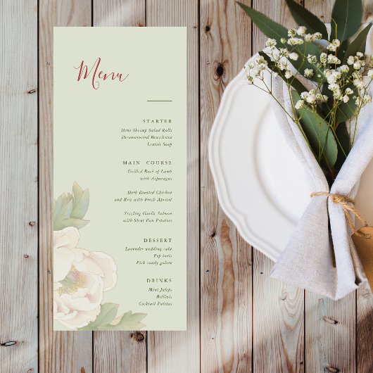 Menu Elegant Sage Green and Blush Floral Wedding