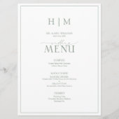 Menu Élégant Sage Green Calligraphie Monogramme Mariage (Devant)
