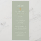 Menu Elegant Sage Green Religious Cross First Communion (Devant)