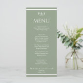 Menu Élégant Sage Green Simple Monogramme Mariage (Debout devant)