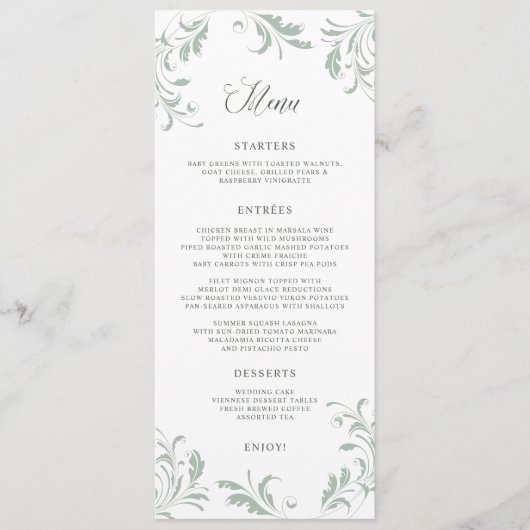 Menu Elegant Sage Green Wedding Flourish (Devant)