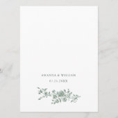 Menu Elégant Sage Vert Vintage Jardin Fleurs Mariage (Dos)