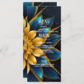Menu Élégant Sapphire et Mariage Floral Or (Devant / Derrière)