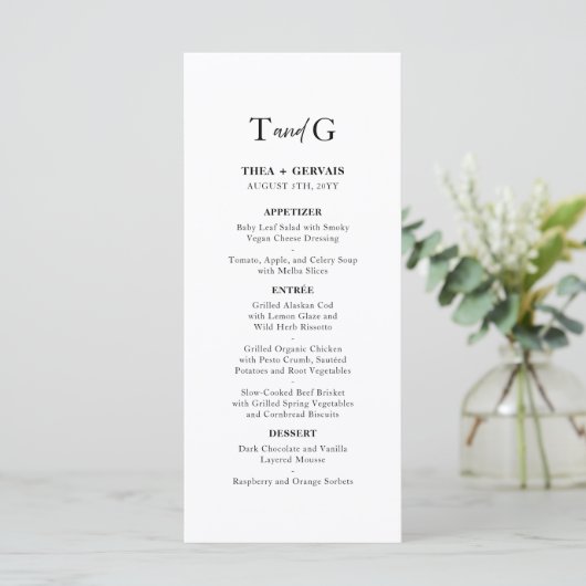 Menu Élégant Script Calligraphie Monogramme Mariage bla (Debout devant)