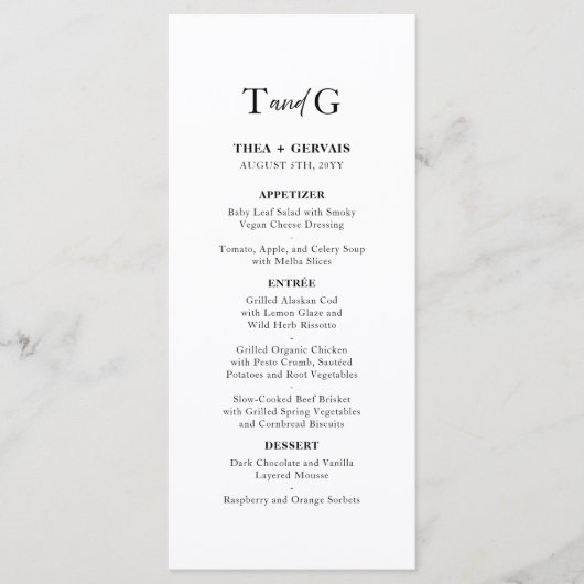 Menu Élégant Script Calligraphie Monogramme Mariage bla (Devant)