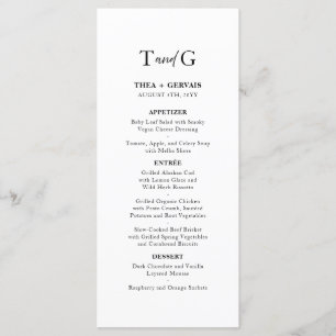Menu Élégant Script Calligraphie Monogramme Mariage bla