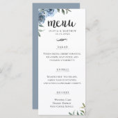 Menu Élégant Script Dusty Blue Botanical Mariage (Devant / Derrière)