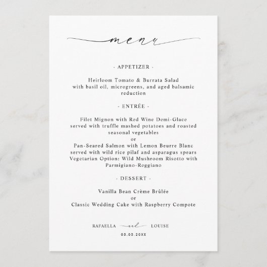 Menu Elegant Script Engagement Wedding or Bridal Shower (Devant)