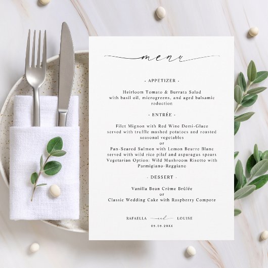 Menu Elegant Script Engagement Wedding or Bridal Shower
