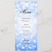 Menu Élégant Script Mariage Navy Blue Bokeh Lumières (Devant)
