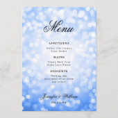 Menu Élégant Script Mariage Navy Blue Bokeh Lumières (Devant)