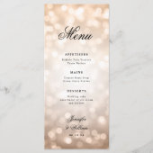Menu Élégant Script Mariage Rose Gold Bokeh Lumières (Devant)