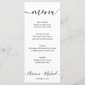 Menu Élégant Script noir blanc Mariage personnalisable (Devant)