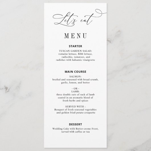 Menu élégant script noir et blanc mariage site (Devant)