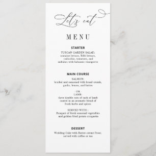 Menu élégant script noir et blanc mariage site