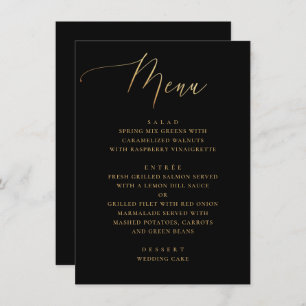 Menu Élégant script noir et or classique mariage