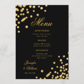 Menu Élégant Script Romantique Mariage Confetti Gold Bl (Devant)