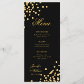 Menu Élégant Script Romantique Mariage Confetti Gold Bl (Devant)