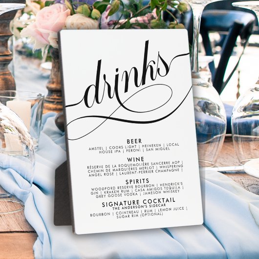 Menu Elegant Script Wedding Drinken Bar Fotoplaat