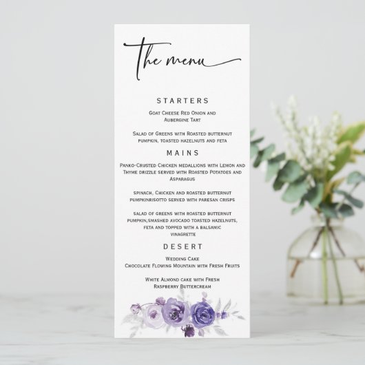 Menu Elegant Silver en Paarse bruiloft (Staand voorkant)