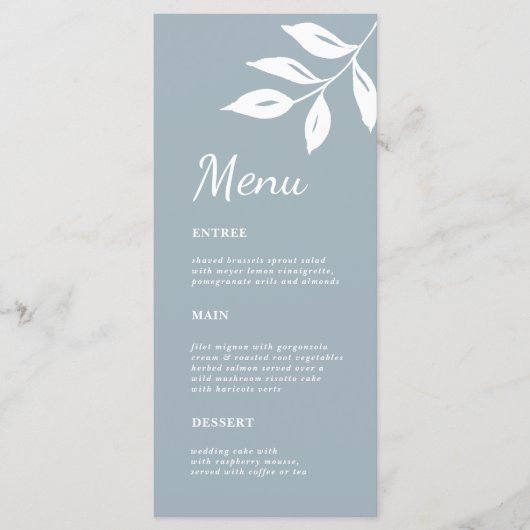 Menu Élégant simple Foliage Formal Dusty bleu mariage (Devant)