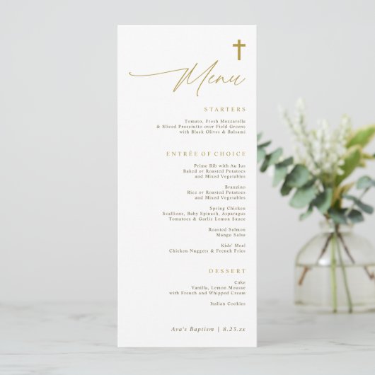 Menu Elegant Simple Gold Cross Modern Script Baptism (Debout devant)