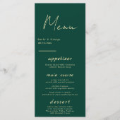Menu Elégant Simple Green Gold Luxe Mariage moderne (Devant)