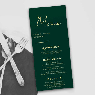 Menu Elégant Simple Green Gold Luxe Mariage moderne
