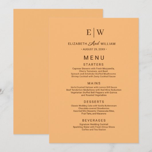 Menu Élégant simple Mariage de monogramme (Devant / Derrière)
