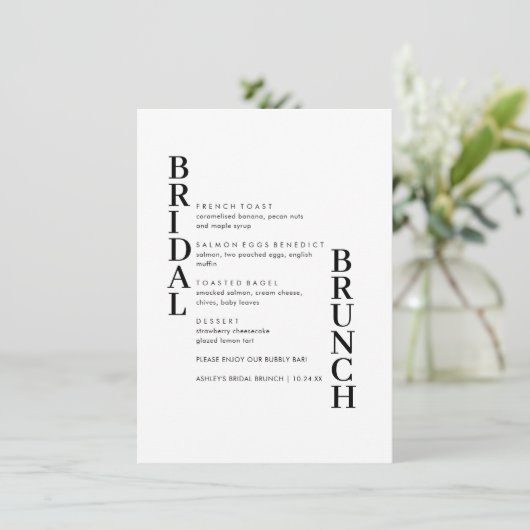 Menu Élégant Simple Texte Bridal Brunch Menu (Debout devant)