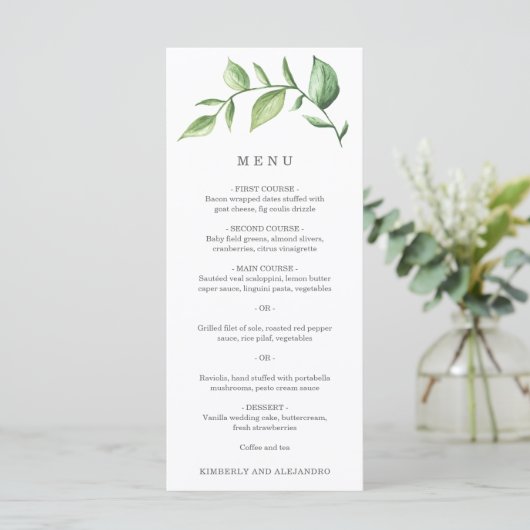 Menu Élégant Simple Verdure Mariage rustique (Debout devant)