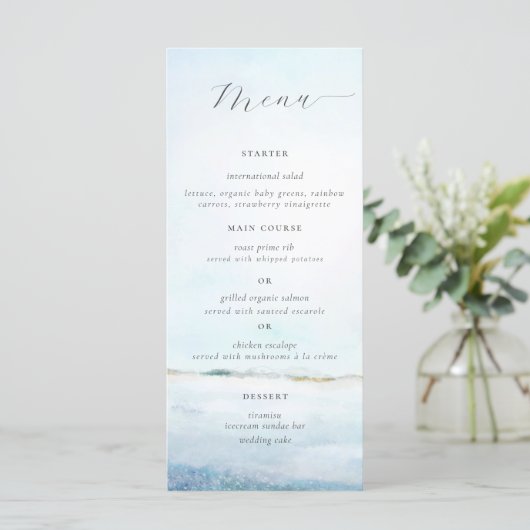 Menu Elégant Simple Watercolor Plage Mariage côtier (Debout devant)
