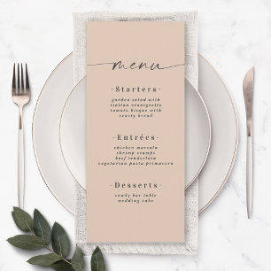 Menu Elegant Solid Color Dusty Champagne Gold Wedding