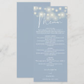 Menu Elegant String Lights Dusty Blue Wedding Dinner (Devant / Derrière)