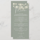 Menu Elegant String Lights Sage Green Wedding Dinner (Devant / Derrière)