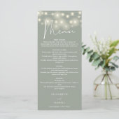 Menu Elegant String Lights Sage Green Wedding Dinner (Debout devant)