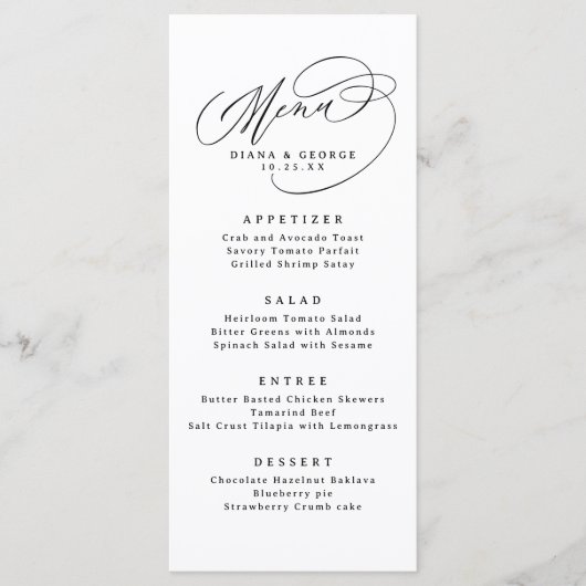 Menu Elegant Swirl Script Simple Wedding (Devant)
