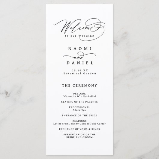 Menu Elegant Swirl Script Simple Wedding Program (Devant)