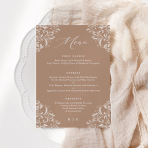 Menu Elégant Taupe Beige Tan Classique Mariage