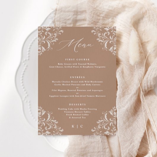 Menu Elégant Taupe Beige Tan Classique Mariage
