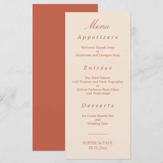 Menu Elegant Terracotta Script Wedding (Voorkant / Achterkant)