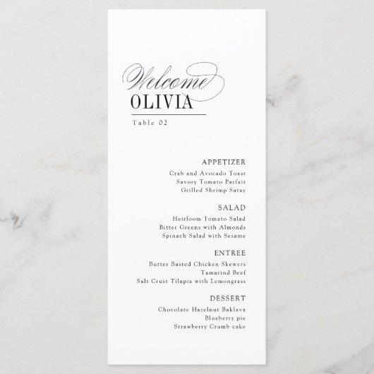 Menu Elegant Timeless Typography Guest Name Wedding (Devant)