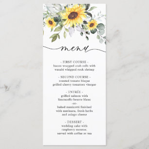 Menu Elégant tournesol Eucalyptus Mariage de verdure