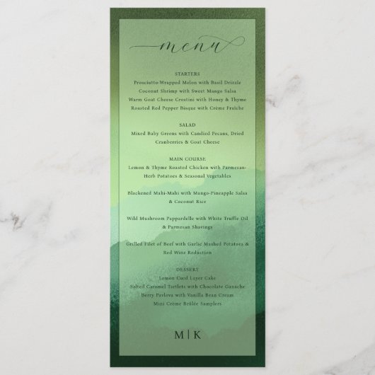 Menu Élégant Vert Olive pour une Restauration Haut (Devant)