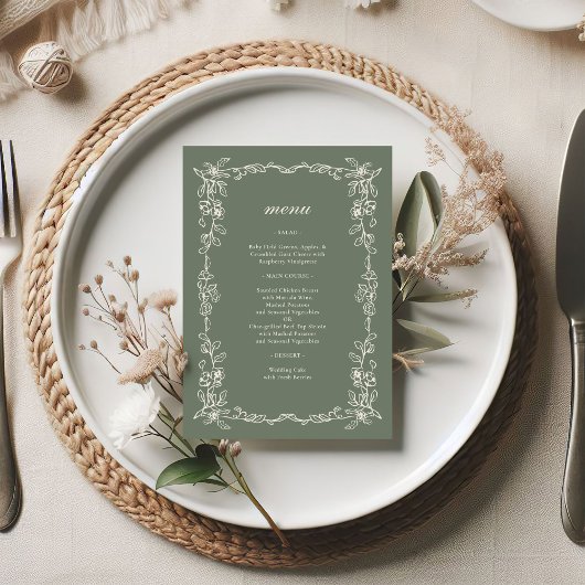 Menu Elegant Victorian Sage Green Wedding