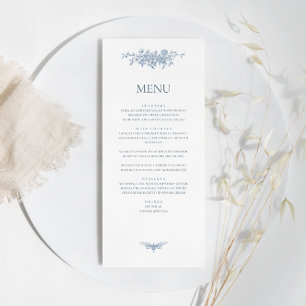 Menu Élégant Vintage Floral Blue Mariage